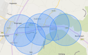 Planned TTN Coverage of Lahr assuming a 1.5 km range 